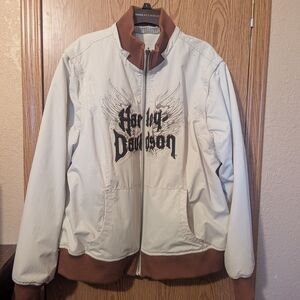 Harley-Davidson Men's Cream and Brown Varsity Jacket